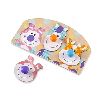 【中古】Melissa \u0026 Doug First Play Wooden Jumbo Knob Farm Animal Puzzle 3 pcs