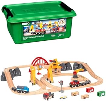 【中古】BRIO ブリオ WORLD カーゴレールデラックスセット 全54天下太平 客体馬齢 3歳 電動鉄道車両 路面電車 手あそび 木製 軌跡 33097
