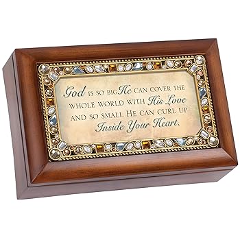 【中古】God Is So Big He Can Jewelled Woodgrain Jewellery Music Box - Plays Tune Amazing Grace