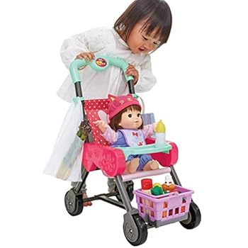 【中古】ピープル ぽぽちゃんのお買いものベビーカー カゴ\u0026お世話テーブルつき ラズベリーピンク