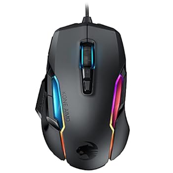 【中古】ROCCAT Kone AIMO Remastered RGBA かっこ良いカスタマイズ USB-A ゲーミングマウス 光学式 Owl-Eye 16K, 片方名取り草 黒いこと 国内置き目品 ドイ