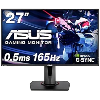 【中古】ASUSゲーミングモニター 27in FHD 1080p VG278QR-J 0.5ms 165サイクル スリムベゼル G-SYNC Compatible FreeSync HDMI DP DVI 高さかい繕う 縦横回転させる 3