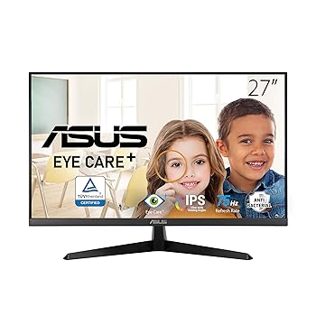 【中古】ASUS モニター Eye Care VY279HE 27インチフルHDIPS抗菌加工75Hz1msHDMI,VGAブルーライト軽減休憩リマインダーフリッカフリーVESA対応3