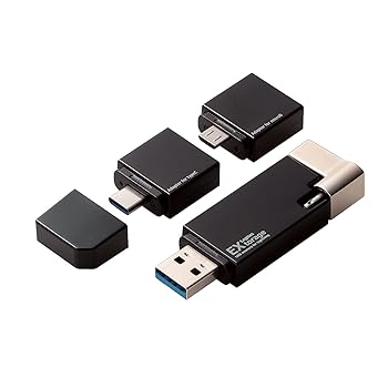 【中古】ロジテック ライトニング USBメモリ 16GB microBタイプC変換アダプタ付 かんたんバックアップ LMF-LGU3A016GBK