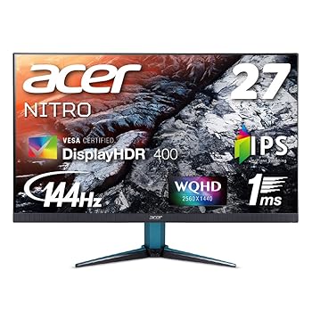 【中古】Acer ゲーミングモニター Nitro 27インチ WQHD VG271UPbmiipx IPS 1msVRB 144Hz DisplayHDR400 FreeSync フレームレス HDMIx2 スピーカー内蔵 ブ