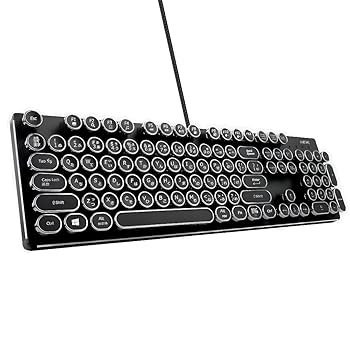 【中古】HKW タイプライター風メカニカルキーボード 青軸 104キー USB有線 日本語キーボード