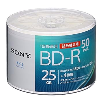 【中古】ソニーSONY ブルーレイディスク BD-R 25GB 1枚あたり地デジ約3時間 1回録画用 50枚入り 4倍速ダビング対応 ケース無し 50BNR1VJPB4