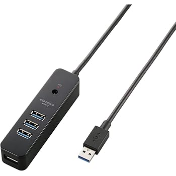 【中古】【39shop】エレコム★USB3.0 ハブ 4ポート ACアダプタ付 セルフバス両対応 マグネット付 ブラック MacBook Surface Pro Chromebook他 ノートPC Nintendo S(非常に良い)|ドリエム店