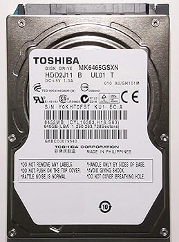 【中古】東芝 MK6465GSXN 2.5inch SATA 3Gbs 640GB 8MB 5400rpm 9.5mm 512セクター 非AFT