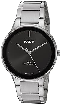 【中古】Pulsar Men 's EasyスタイルSilvertone Watch withブラックダイヤルとベゼル