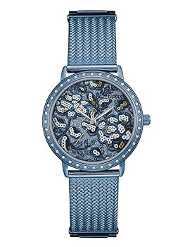 【中古】GUESS レディースクォーツ腕時計 ステンレススチールストラップ ブルー 18 モデル:W0822L3