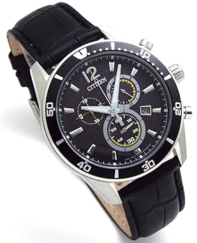 【中古】シチズン エコドライブ クロノグラフ CITIZEN ソーラー クロノ 本革ベルト 替えベルト ブラックベース 国内品番 VO10-6742F BK 並行輸入品