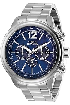 【中古】Invicta Men's Aviator Steel Bracelet & Case Quartz Blue Dial Analog Watch 28895