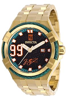 【中古】Invicta Men\u0027s Jason Taylor Gold-Tone Steel Bracelet \u0026 Case Automatic Black Dial Analog Watch 28526
