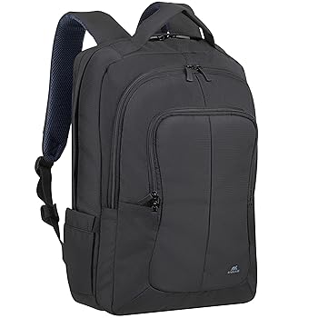 【中古】リヴァケース 8460 テゲール17 Inchインチラップトップ リュックサック、丈夫で広いスペース、保護クッション張り、色は黒