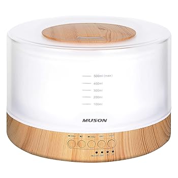 【中古】MUSONムソン 加湿器 卓上 超音波式 アロマディフューザー 500ML アロマ対応 花粉対策 静音 タイマー 大容量 上から給水 ナイトライト 間接照明