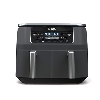 【中古】Ninja DZ201 Foodi 6-インチ-1 2-Basket Air Fryer with DualZone Technology, 8-Quart Capacity, and a Dark Grey Stainless Finish