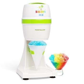 【中古】ノスタルジア スノーコーン かき氷機 - 再利用可能なプラスチックカップ1個と氷型、ホワイト、グリーン