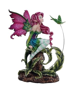 【中古】Beautiful Flirting Fairy with Hummingbird Collectible Decorative Statue 6.5H