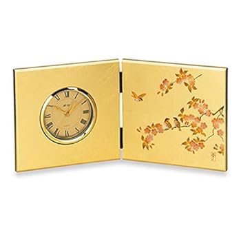 【中古】山中塗 箔芸術 屏風 時辰儀 大 花鳥 M16465-7