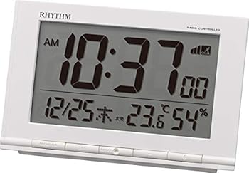 【中古】リズムRHYTHM 目覚まし時計 電波時計 温度計・湿度計 フィットウェーブD193 白 9.3×14.5×4.1cm 8RZ193SR03