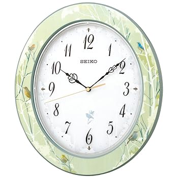 【中古】セイコー クロック 掛け時計 ネイチャーサウンド 12種類 電波 アナログ 報時 切替式 薄緑 模様 光沢 RX214M SEIKO 23,154円
