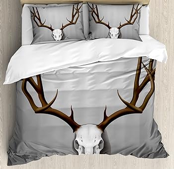 【中古】Antler室内装飾布団押しかぶせる仕掛けるby Ambesonne、即物的な鹿スカルwith Large Horns Elkスケルトンon一般化Backdrop、かざり付ける寝具仕掛ける枕、赤銅色