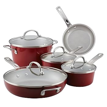 【中古】Ayesha Curry 10768 磁器エナメル製ノンスティック調理器具セット ミディアム M レッド 10768
