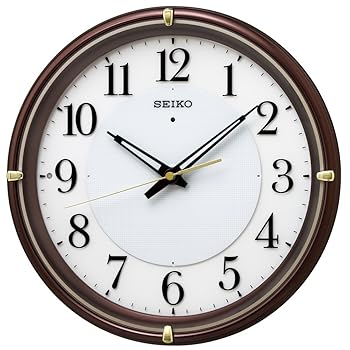 【中古】セイコークロック 掛け時計 自動点灯 電波 アナログ 夜でも見える ファインライト NEO ネオ 茶 メタリック KX233B