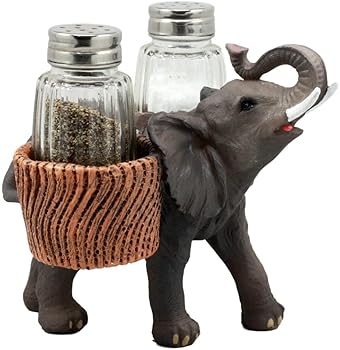 【中古】Ebros Savanna Calls Trumpeting Elephant Glass Salt And Pepper Shakers Holder Figurine Decor Set 15糎 L