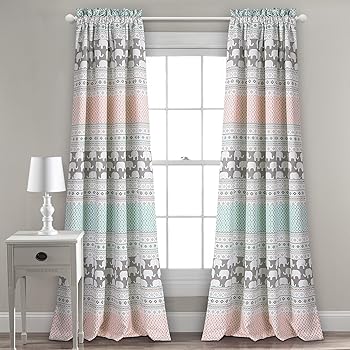 【中古】【39shop】Lush★Decor Lush飾り象ストライプRoom Darkeningウィンドウカーテンパネルペア、84 " X 52 " + 2 "ヘッダー、ターコイズとピンク（非常に良い）｜ドリエム店