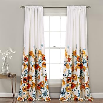 【中古】Percy Bloom Room Darkening Window Curtain TangerineBlue 52x84 Set