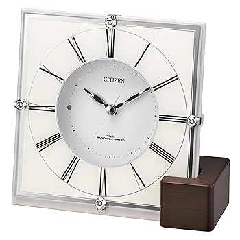 【中古】【39shop】リズムRHYTHM★シチズン 掛け時計 電波時計 アナログ 置き掛け兼用 木製台座 白 CITIZEN マリアージュ707 4RY707-003（非常に良い）｜ドリエム店 15,984円