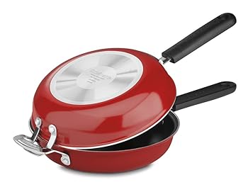 【中古】Cuisinart FP2-24R 10インチ ノンスティック セット フリッタータ ノンスティック ソースパン レッド