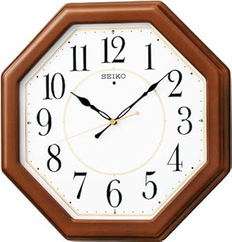 【中古】セイコークロックSeiko Clock 掛け時計 電波 アナログ 八角型 木枠 茶 木地 KX389B