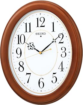 【中古】セイコークロックSeiko Clock セイコー クロック 掛け時計 電波 アナログ 楕円型 木枠 茶 木地 KX390B