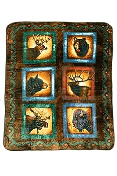 【中古】【39shop】Alaskan★Wildlife Lodge Series High Quality Plush Raschel Queen Size Blanket by JPI 並行輸入品(非常に良い)|ドリエム店