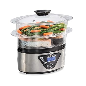 【中古】【39shop】Hamilton★Beach デジタル電気フードスチーマー&炊飯器 野菜やシーフードの迅速でヘルシー調理 積み重ね可能な2段ボウル 5.5クォート ブラック&ス(良い)|ドリエム店