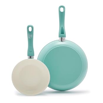 【中古】【39shop】GreenLife★2 Piece Non-Stick Ceramic 7 Inch and 10 Inch Fry Pan Set with Soft Grip, Turquoise by GreenPan 並行輸入品(非常に良い)|ドリエム店