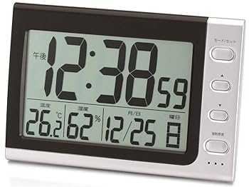 【中古】ADESSOアデッソ 置き時計 電波 シルバー デジタル 電波時計 温度 湿度 曜日 日付表示 NA-816