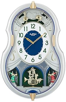 【中古】リズムRHYTHM 電波時計 掛け時計 アナログ スモールワールドカラーズ 30曲 メロディ 振り子 シャンペン ゴールド Small World 4MN543RH18
