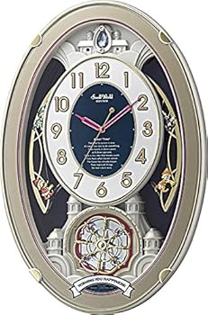 【中古】【39shop】リズムRHYTHM★掛け時計 電波時計 アナログ 30曲 メロディ クリスタル 飾り 金色 スモールワールドウィッシュ 4MN544RH18(良い)|ドリエム店