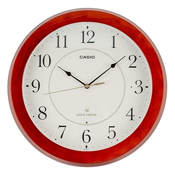 【中古】【39shop】CASIOカシオ★掛け時計 電波 ブラウン 直径36.1cm アナログ 常時点灯 夜間秒針停止 木枠 IQ-910FLJ-5JF 36.1×36.1×6.1cm(良い)|ドリエム店