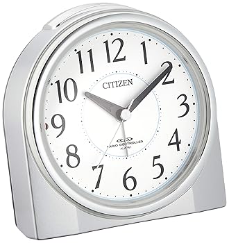 【中古】【39shop】リズムRHYTHM★シチズン 目覚まし時計 電波時計 夜間常時点灯 ネムリーナリング シルバー 125x121x73mm CITIZEN 4RL432-019(良い)|ドリエム店