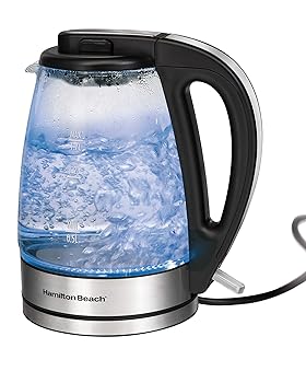 【中古】Hamilton Beach 1.7L 硝子明かり湯沸かし 茶の葉と水用 コードレス LED表示計器 自動小銃シャットオフ 煮えくり返る押しとどめる 無光沢金属元素 40865 せつ然たる