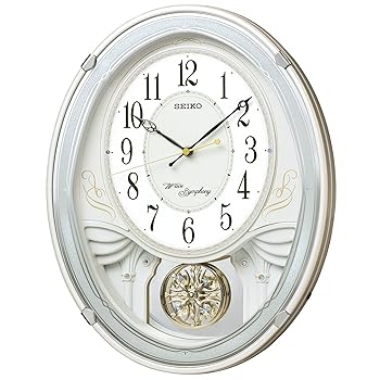 【中古】セイコークロックSeiko Clock 掛け時計 メロディ時計 電波 アナログ トリプルセレクション メロディ 飾り振り子 白 パール AM258W