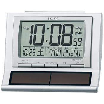 【中古】セイコークロックSeiko Clock セイコー 時辰儀 目覚まし時計時辰儀 変わり種ソーラー 電磁波 デジタル 暦 体温 湿度 見せびらかす 白 パール SQ751