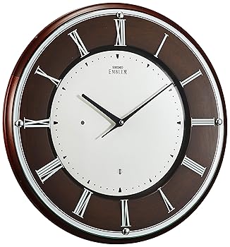 【中古】セイコークロック 掛け時計 茶木地 差しわたし340x34粍 電磁波 アナログ SEIKO EMBLEM HS540B