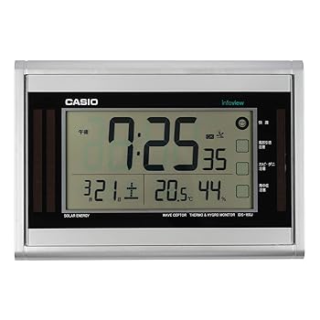 【中古】CASIOカシオ 置き時計 電波 ソーラー シルバー デジタル 生活環境 温度 湿度 カレンダー 表示 置き掛け兼用 IDS-160J-8JF