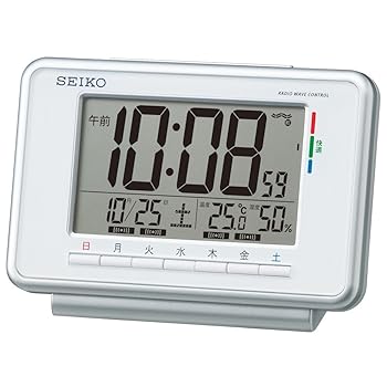 【中古】セイコークロックSeiko Clock セイコー クロック 目覚まし時計 電波 デジタル ウィークリー アラーム カレンダー 快適度 温度 湿度 表示 白 SQ77